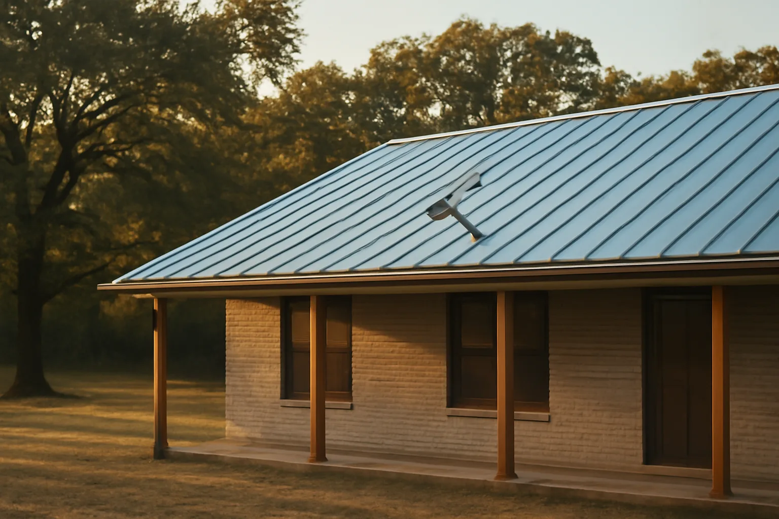 Galvalume standing-seam roof panels on an Arkansas ranch house