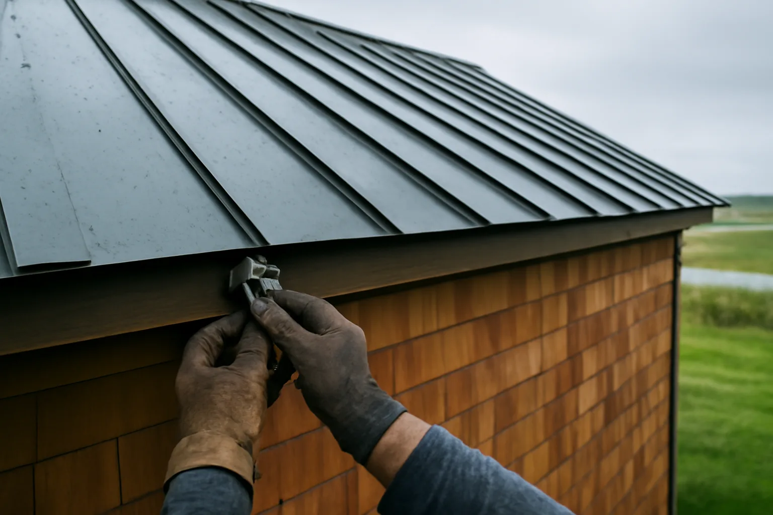 Standing-seam roof on a Sussex County house under overcast light